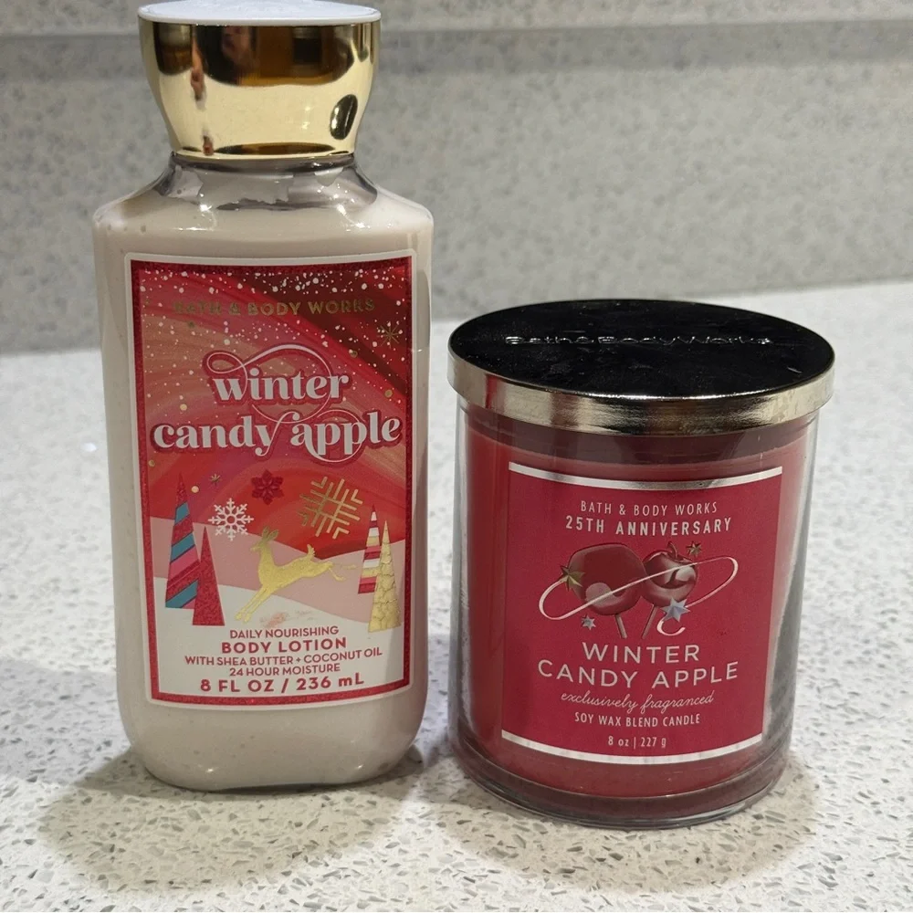 Winter Candy Apple Bath and Body Works candle and 8 oz Body Lotion - Picture 1 of 9